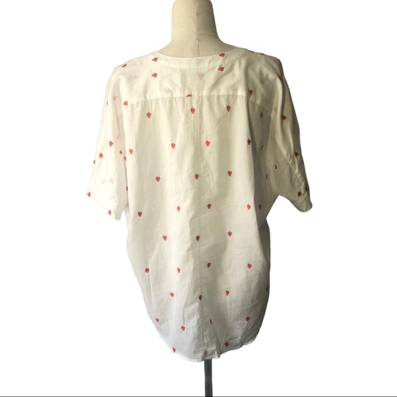 Loft SP red embroidered short sleeve white blouse - Picture 3 of 5